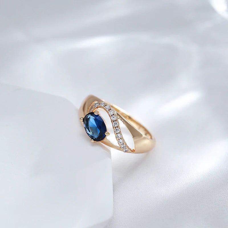 Vintage Rose Gold Hot Blue Zircon Cocktail Ring - Elegant Russian Jewelry