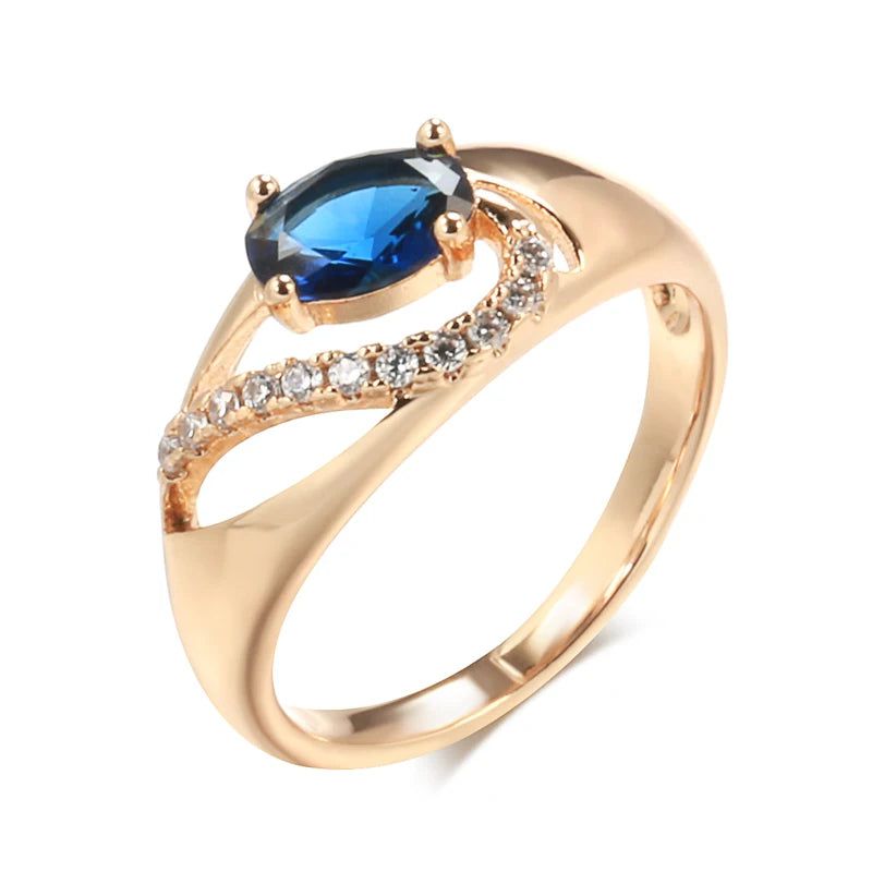 Vintage Rose Gold Hot Blue Zircon Cocktail Ring - Elegant Russian Jewelry