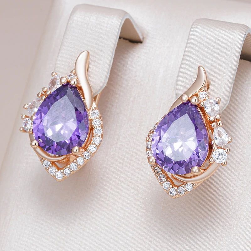 Vintage Rose Gold Sparkling Purple Zircon Drop Earrings