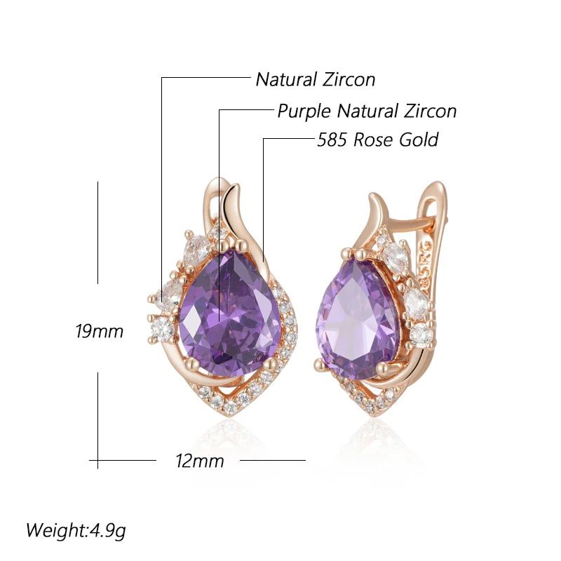 Vintage Rose Gold Sparkling Purple Zircon Drop Earrings