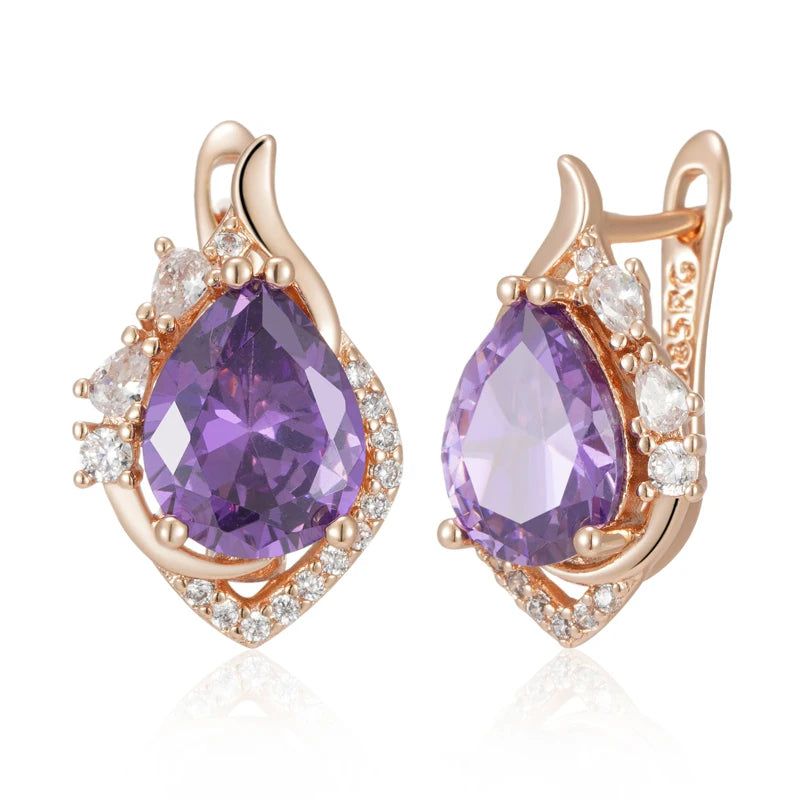 Vintage Rose Gold Sparkling Purple Zircon Drop Earrings