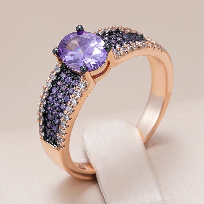 Vintage Rose Gold and Black Gold Plated Purple Zircon Natural Ring