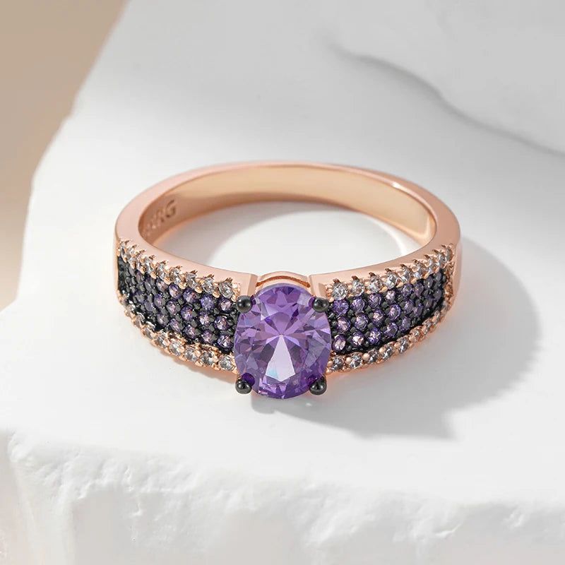 Vintage Rose Gold and Black Gold Plated Purple Zircon Natural Ring