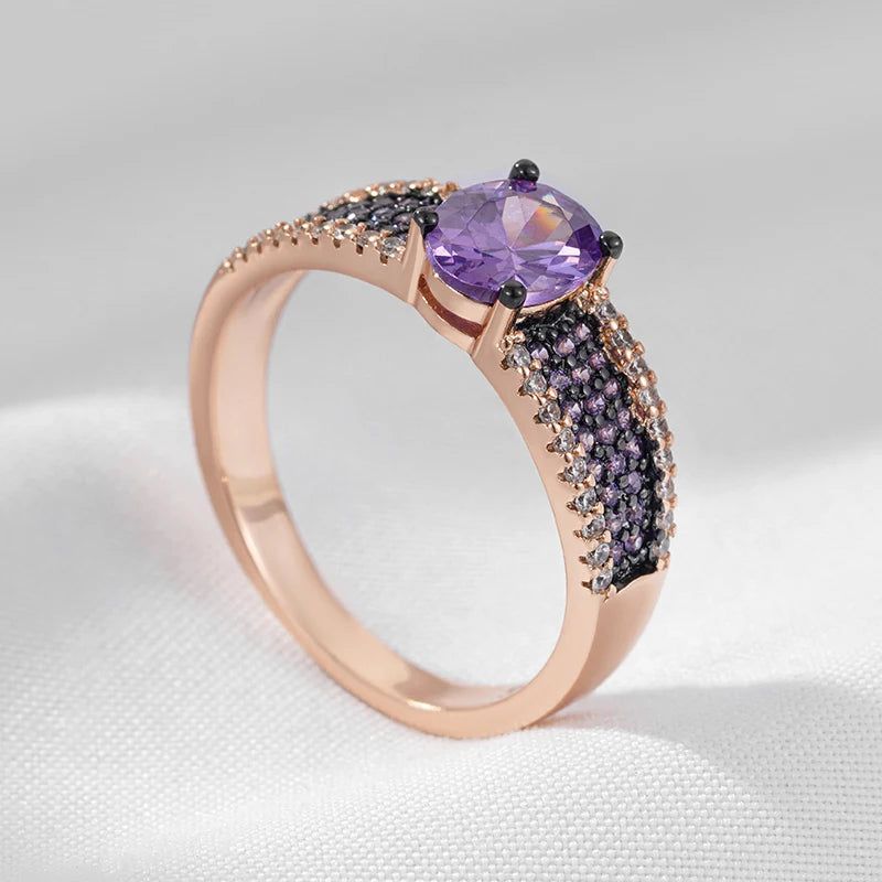 Vintage Rose Gold and Black Gold Plated Purple Zircon Natural Ring