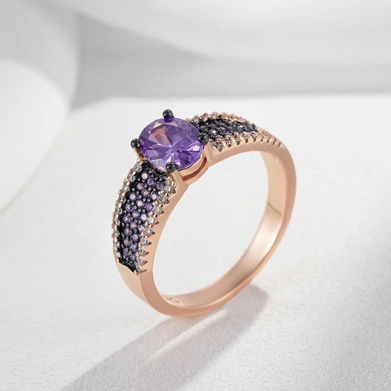 Vintage Rose Gold and Black Gold Plated Purple Zircon Natural Ring