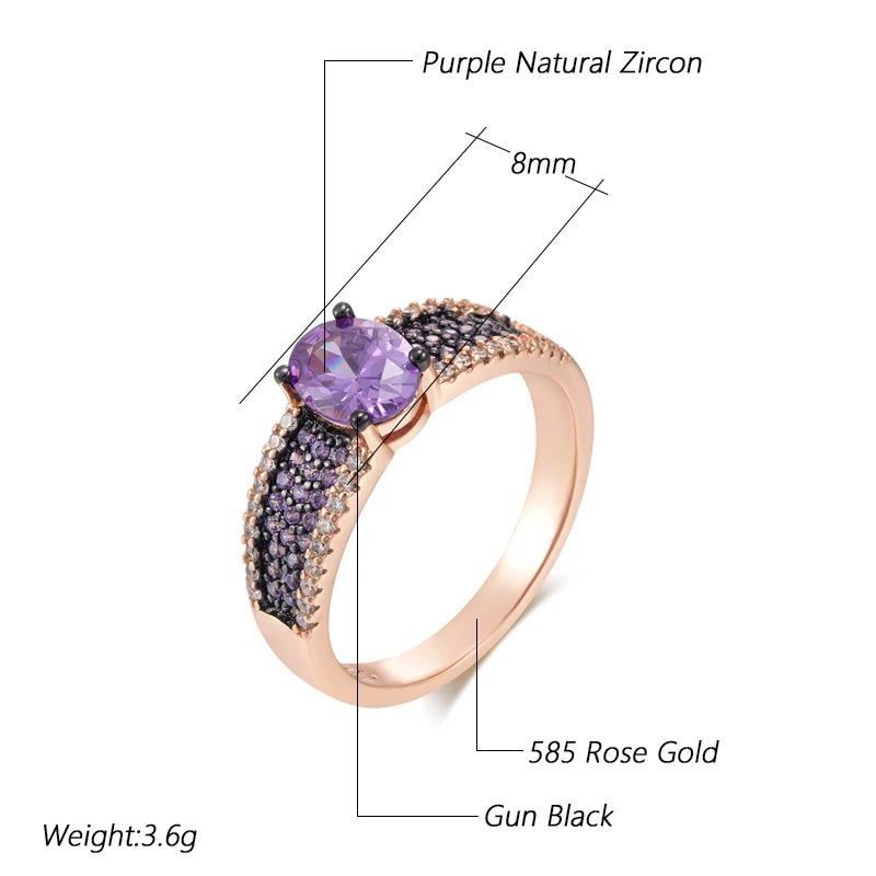 Vintage Rose Gold and Black Gold Plated Purple Zircon Natural Ring