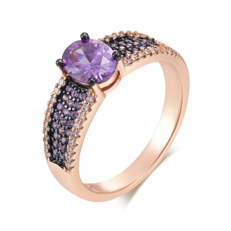 Vintage Rose Gold and Black Gold Plated Purple Zircon Natural Ring