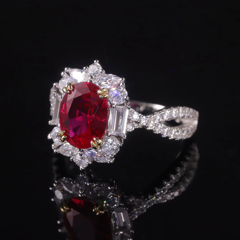 Vintage Style 7x9mm Oval Lab Created Ruby Cocktail Ring