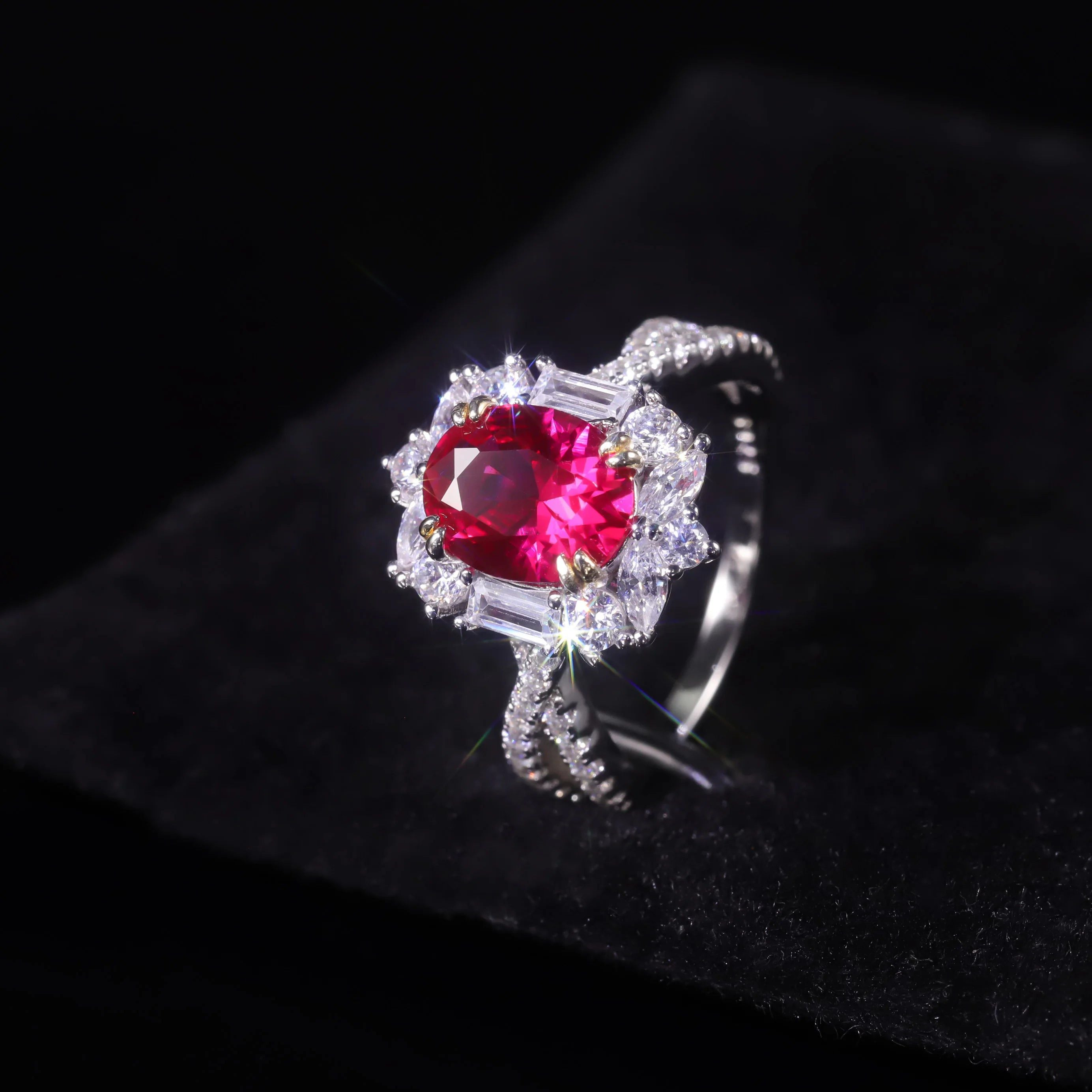 Vintage Style 7x9mm Oval Lab Created Ruby Cocktail Ring