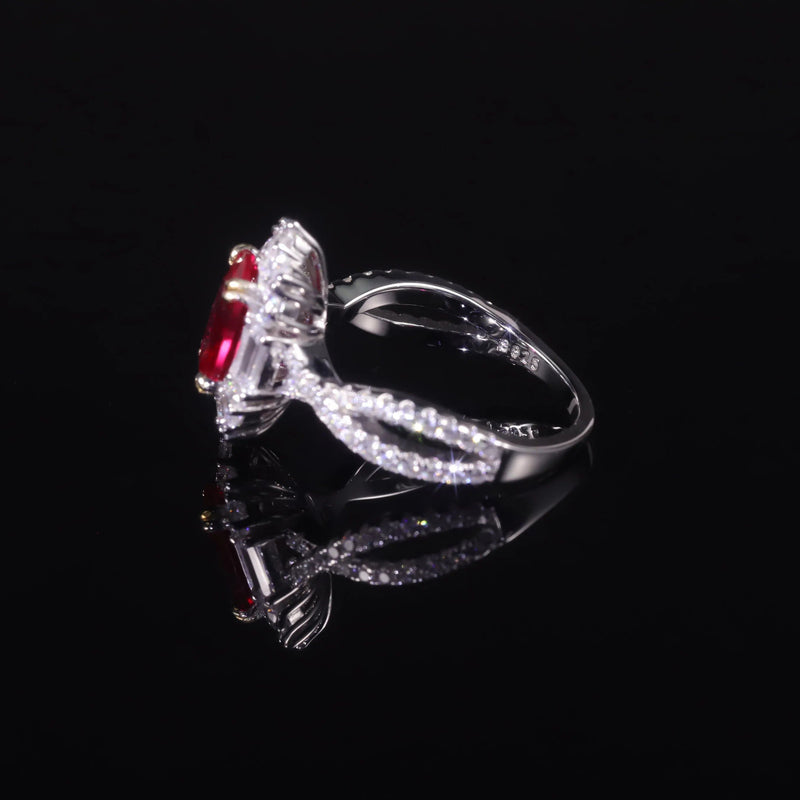 Vintage Style 7x9mm Oval Lab Created Ruby Cocktail Ring