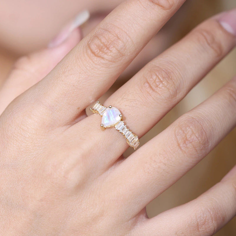 Vintage Style Milky Blue Moonstone Rings in 925 Sterling Silver