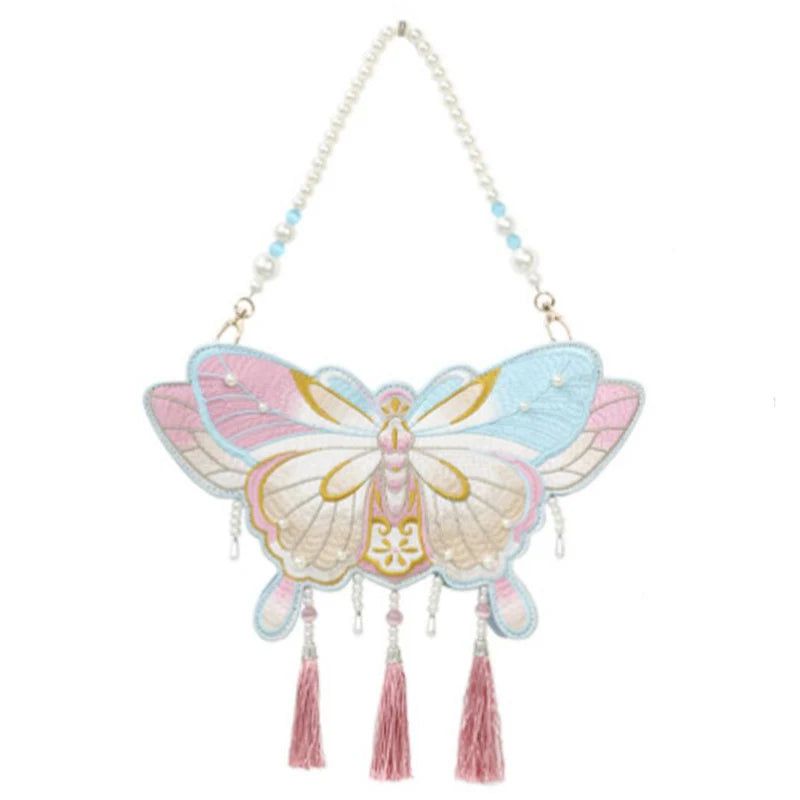 Whimsical Butterfly-Shaped Handbag for Women with Tassel Embellishments and Pearl Accents - Stylish Designer Shoulder Tote