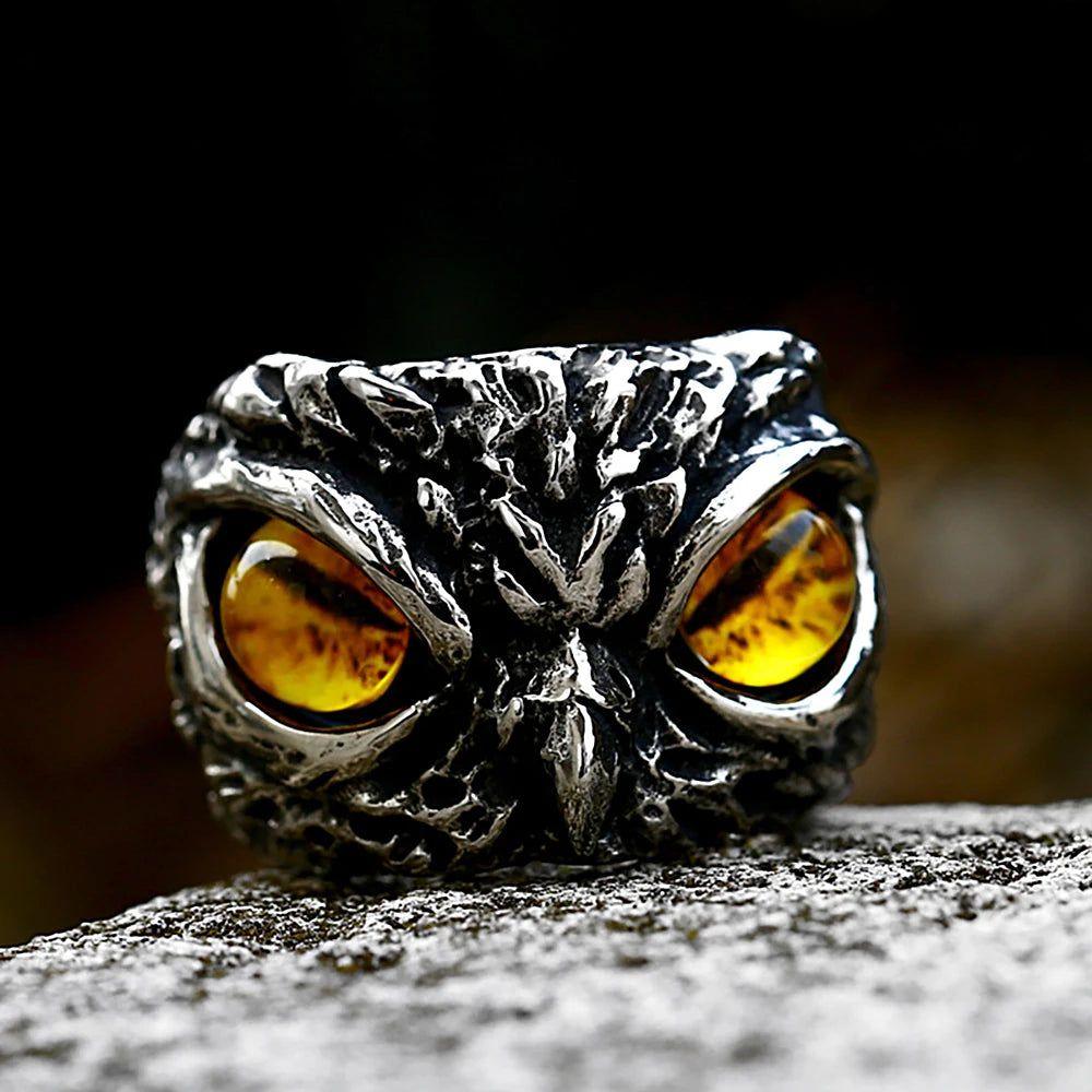 Whimsical Owl Eyes Stainless Steel Ring for Men and Women - Cute Fashion Jewelry Gift