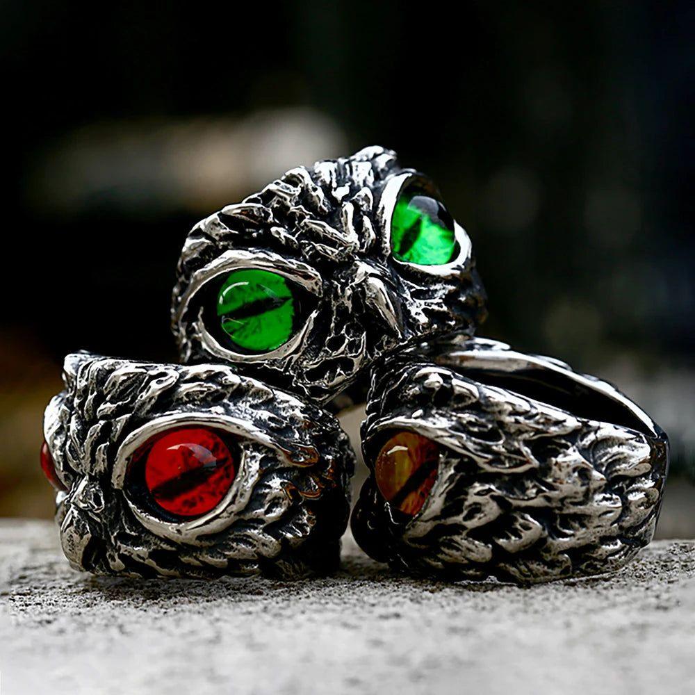 Whimsical Owl Eyes Stainless Steel Ring for Men and Women - Cute Fashion Jewelry Gift