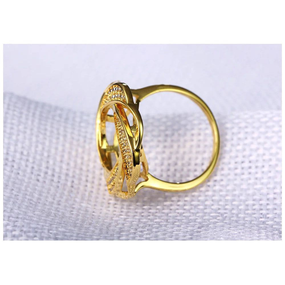 Whirling Design Rhodium Gold Hollow Flower Cocktail Ring with CZ Paved Accents