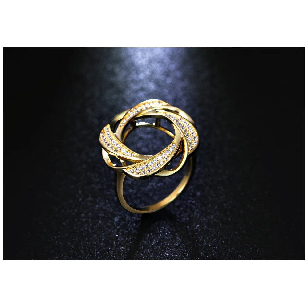 Whirling Design Rhodium Gold Hollow Flower Cocktail Ring with CZ Paved Accents