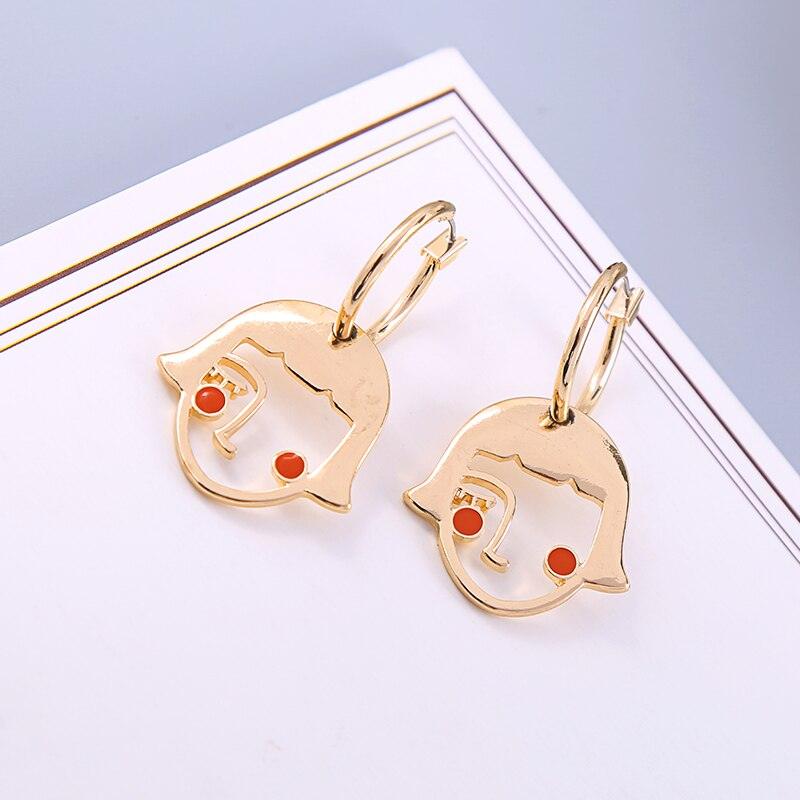 Abstract Gold Blush Girl Face Dangle Earrings in Art Design - Lucid Fantasy 