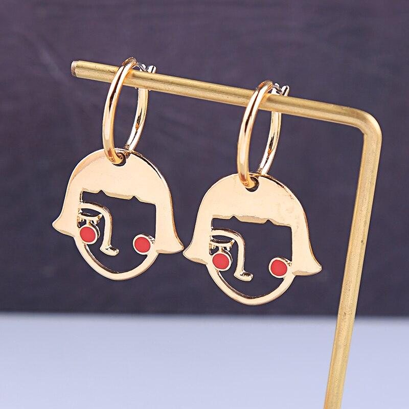 Abstract Gold Blush Girl Face Dangle Earrings in Art Design - Lucid Fantasy 