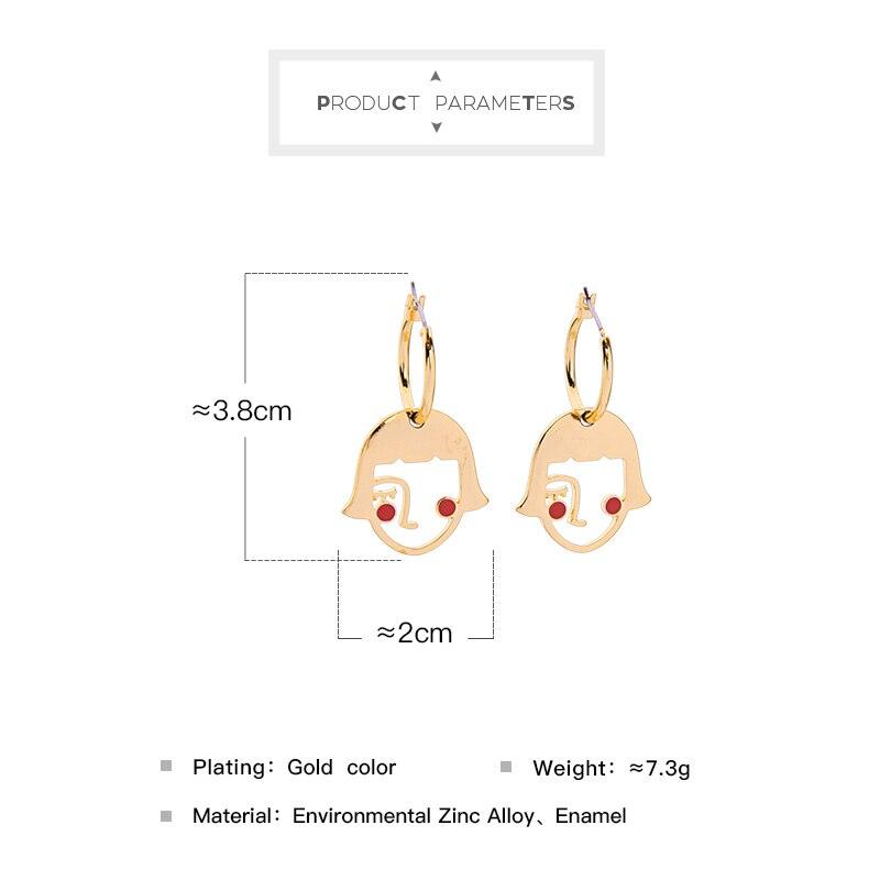 Abstract Gold Blush Girl Face Dangle Earrings in Art Design - Lucid Fantasy 