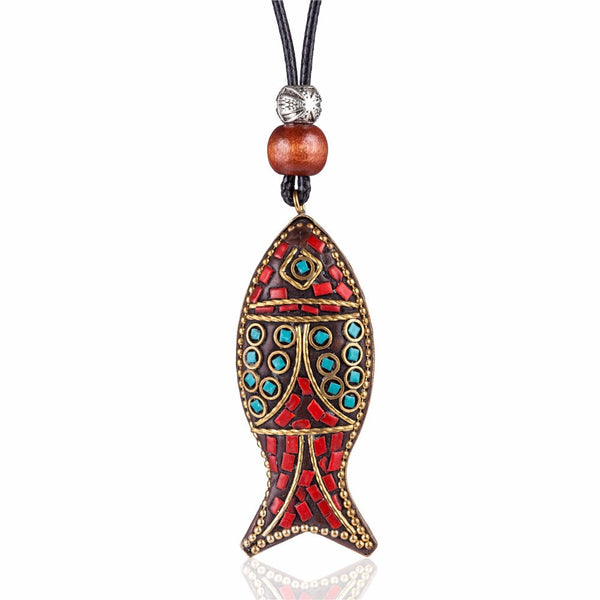 Antique Design Colorful Fish Drop Pendant BOHO Necklace