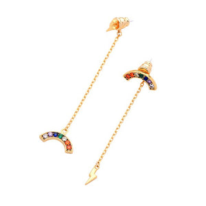 Asymmetric Long Chain Lightning Arched Drop Colorful Zircon Ornament Dangle Earrings Earrings
