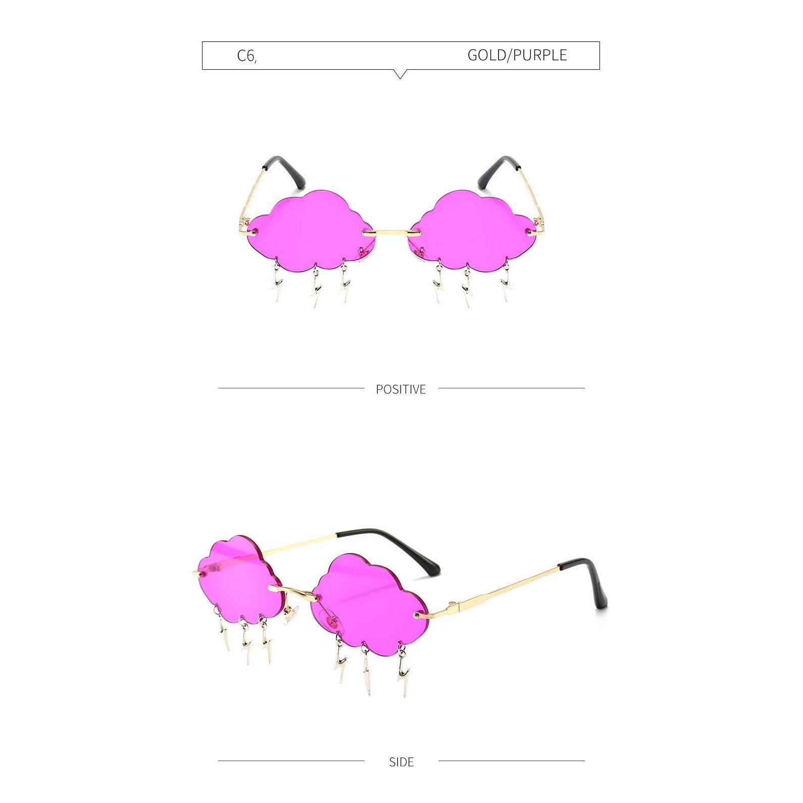 Avant-Garde Rimless Cloud-Shaped Sunglasses with Punk Lightning Lenses - Lucid Fantasy 