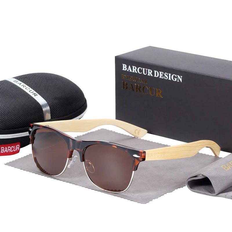 Bamboo Elegance: Barcur Men's Polarized UV400 Sunglasses with Wood-Inspired Design - Lucid Fantasy 