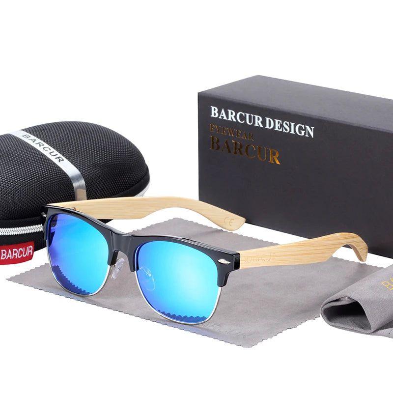 Bamboo Elegance: Barcur Men's Polarized UV400 Sunglasses with Wood-Inspired Design - Lucid Fantasy 