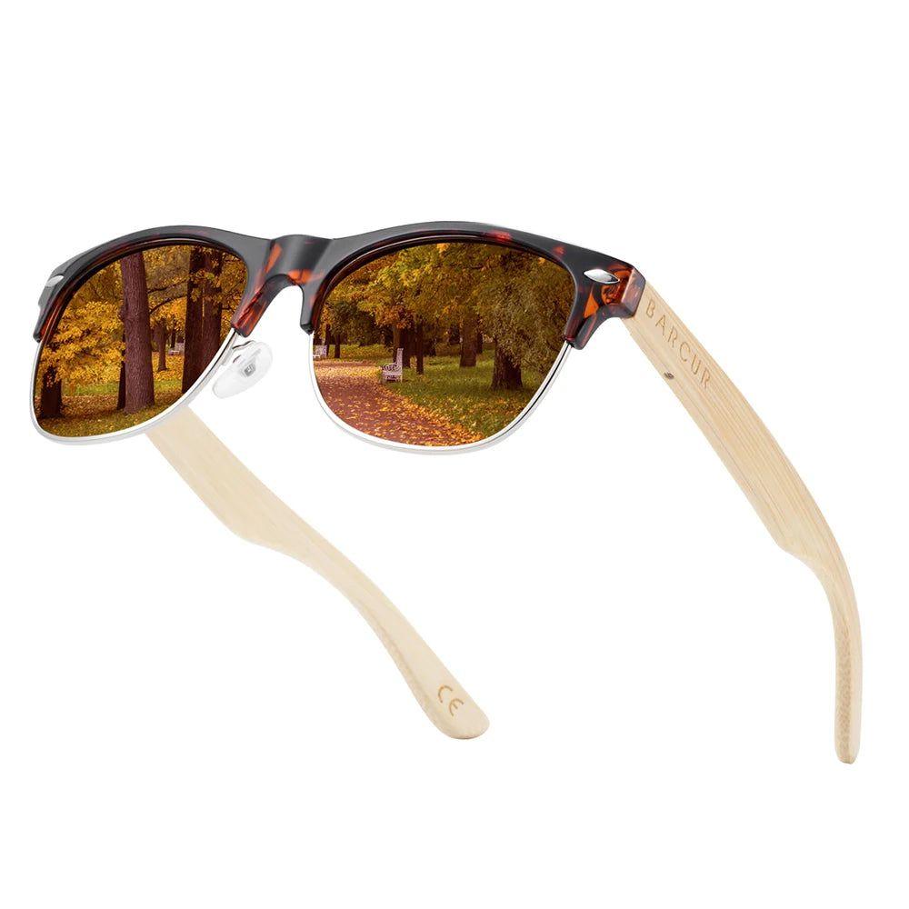 Bamboo Elegance: Barcur Men's Polarized UV400 Sunglasses with Wood-Inspired Design - Lucid Fantasy 