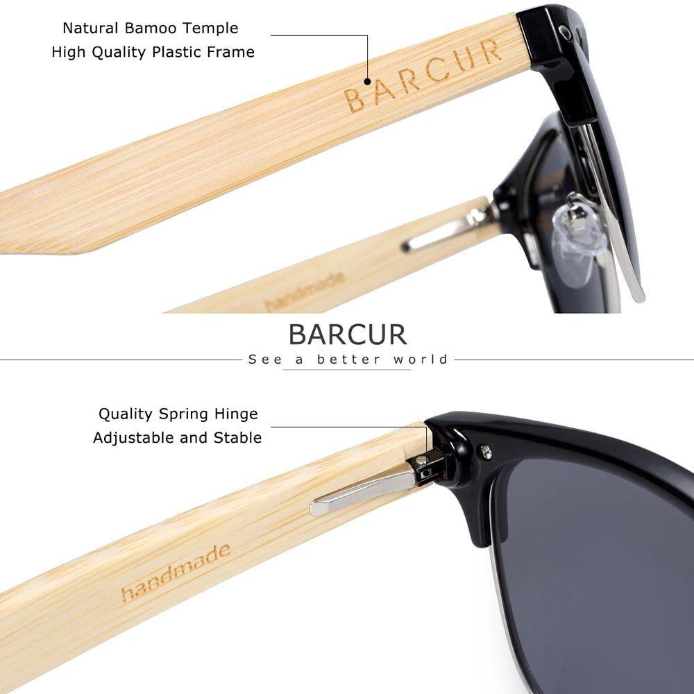 Bamboo Elegance: Barcur Men's Polarized UV400 Sunglasses with Wood-Inspired Design - Lucid Fantasy 