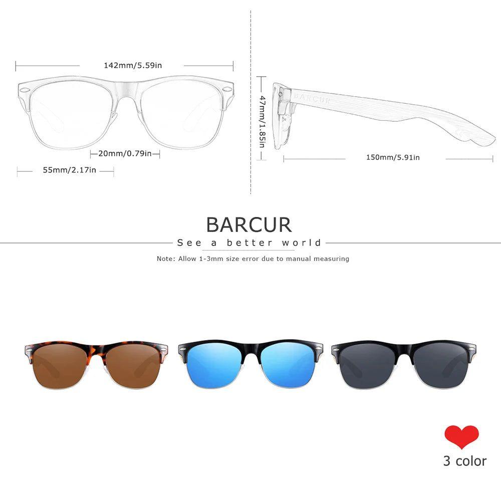 Bamboo Elegance: Barcur Men's Polarized UV400 Sunglasses with Wood-Inspired Design - Lucid Fantasy 