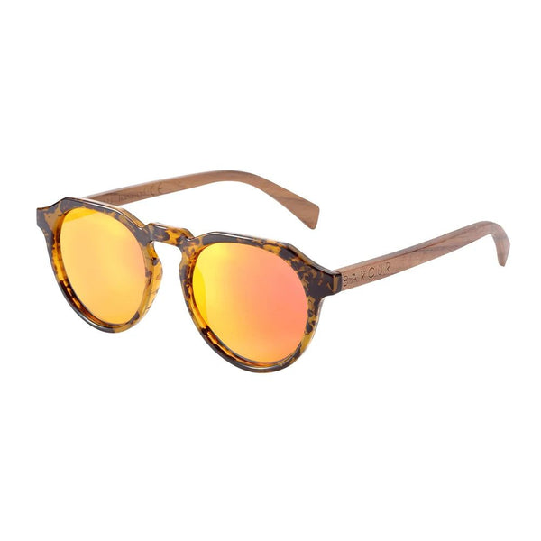 Barcur Men Retro Brand Design Walnut Wood Temple Polarized Sunglasses Round Frame Glasses UV400-Lucid Fantasy