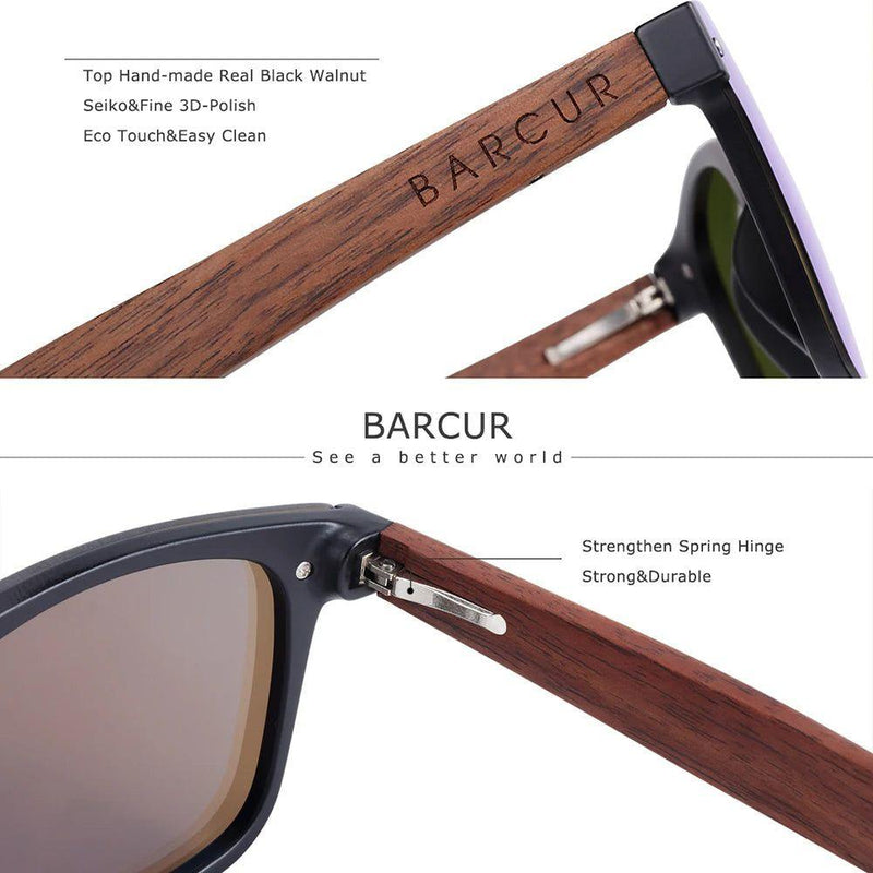 Barcur Men's Fashionable Walnut Polarized Sunglasses with UV400 Protection - Lucid Fantasy 