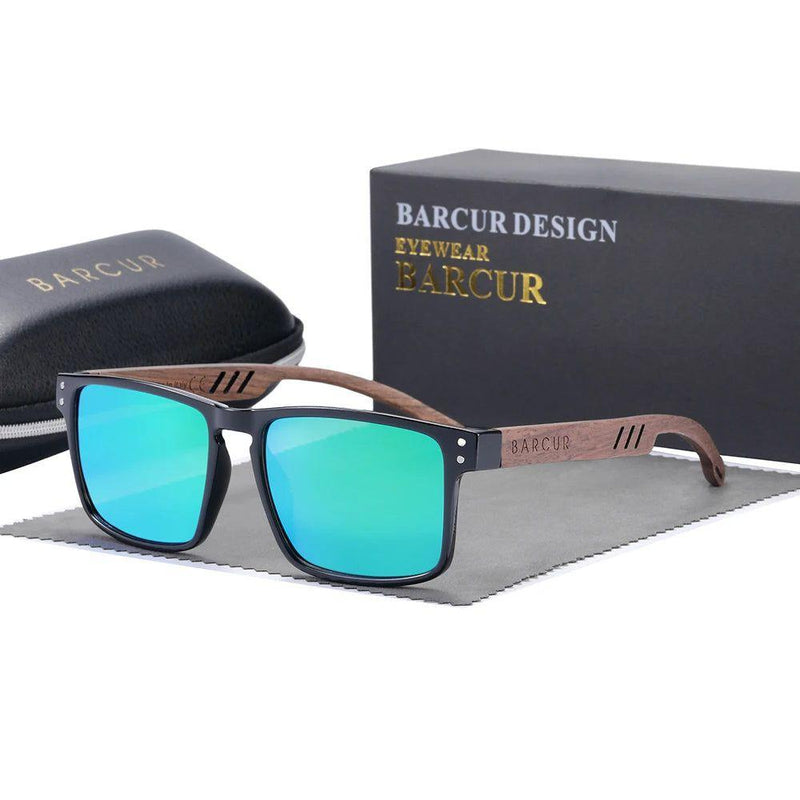 Barcur Men's Luxury Wood Sunglasses with Polarized Lenses - Stylish Lightweight Square Eyewear - Lucid Fantasy 