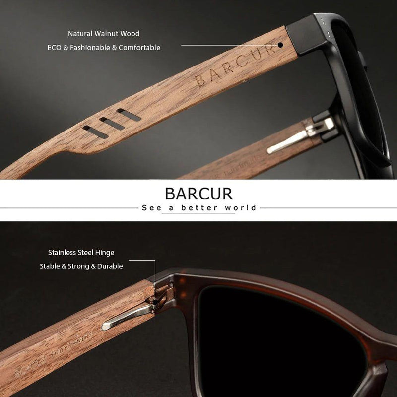 Barcur Men's Luxury Wood Sunglasses with Polarized Lenses - Stylish Lightweight Square Eyewear - Lucid Fantasy 