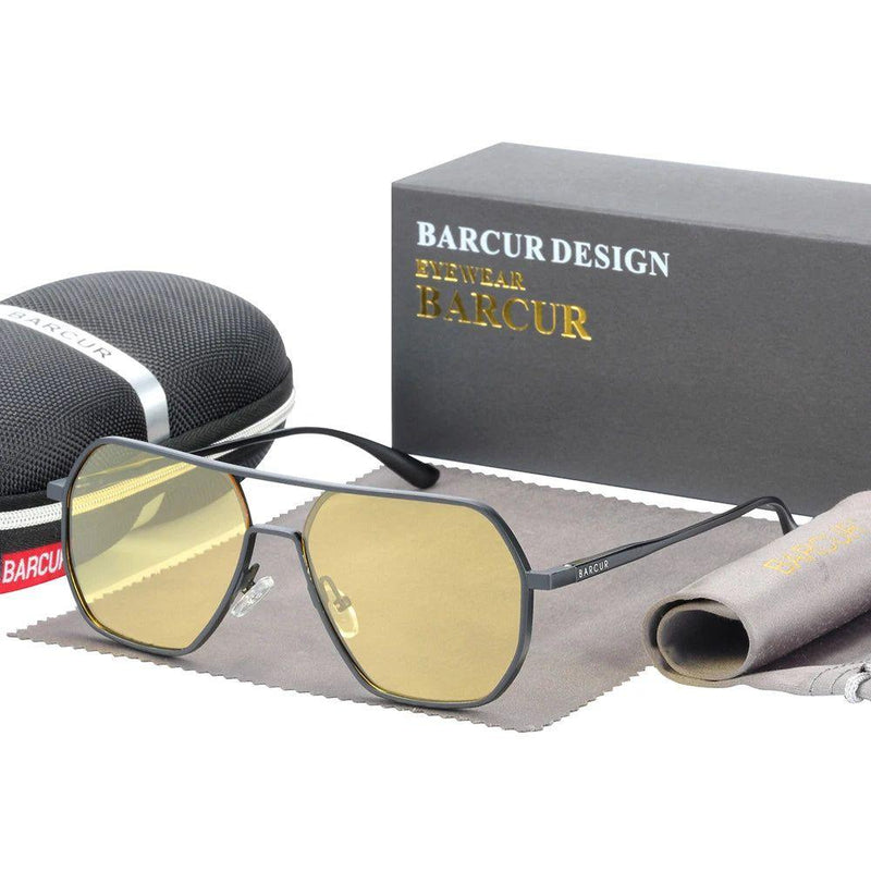 Barcur Men's Minimalist Aluminum Magnesium Square Lens Sunglasses - Stylish Business Shades with UV Protection - Lucid Fantasy 