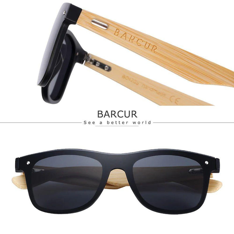 Barcur Men's Oversized Bamboo-Inspired UV400 Sunglasses - Natural Wood Look Fashion Shades - Lucid Fantasy 