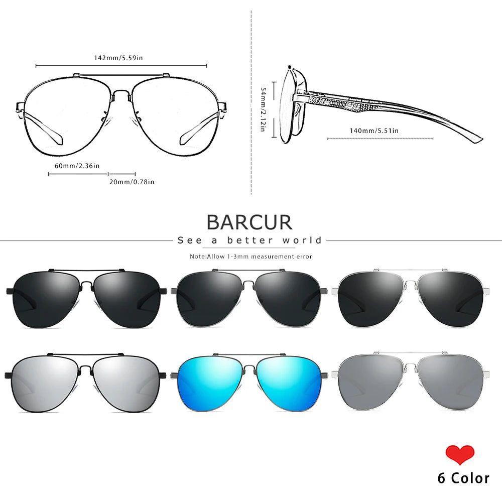 Barcur Men's Polarized Aviator Sunglasses with Stainless Steel Frame and UV400 Protection - Lucid Fantasy 