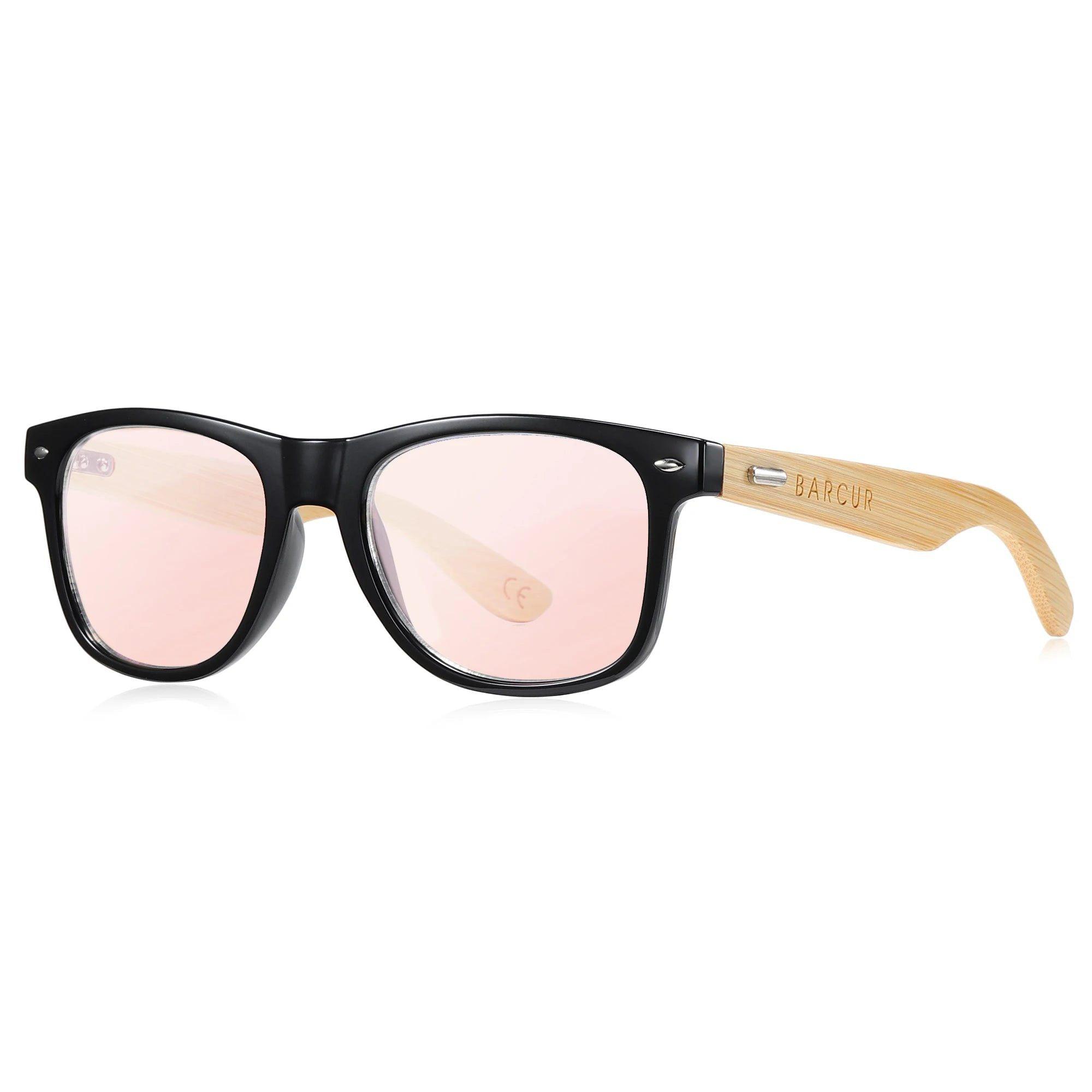 Barcur Men's Polarized Bamboo Style Sunglasses - Fashionable Pink Mirror Eyewear - Lucid Fantasy 