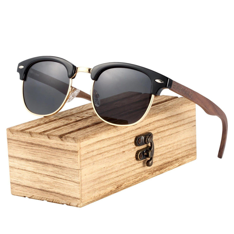 Barcur Men's Polarized Black Walnut Wood Style Sunglasses with UV400 Protection - Lucid Fantasy 