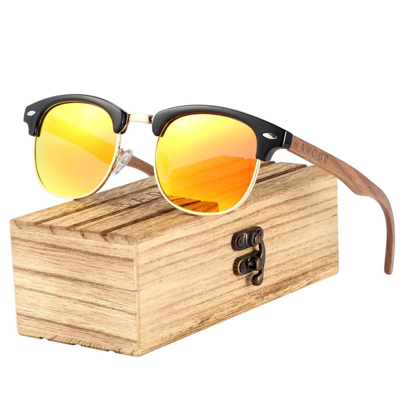 Barcur Men's Polarized Black Walnut Wood Style Sunglasses with UV400 Protection - Lucid Fantasy 