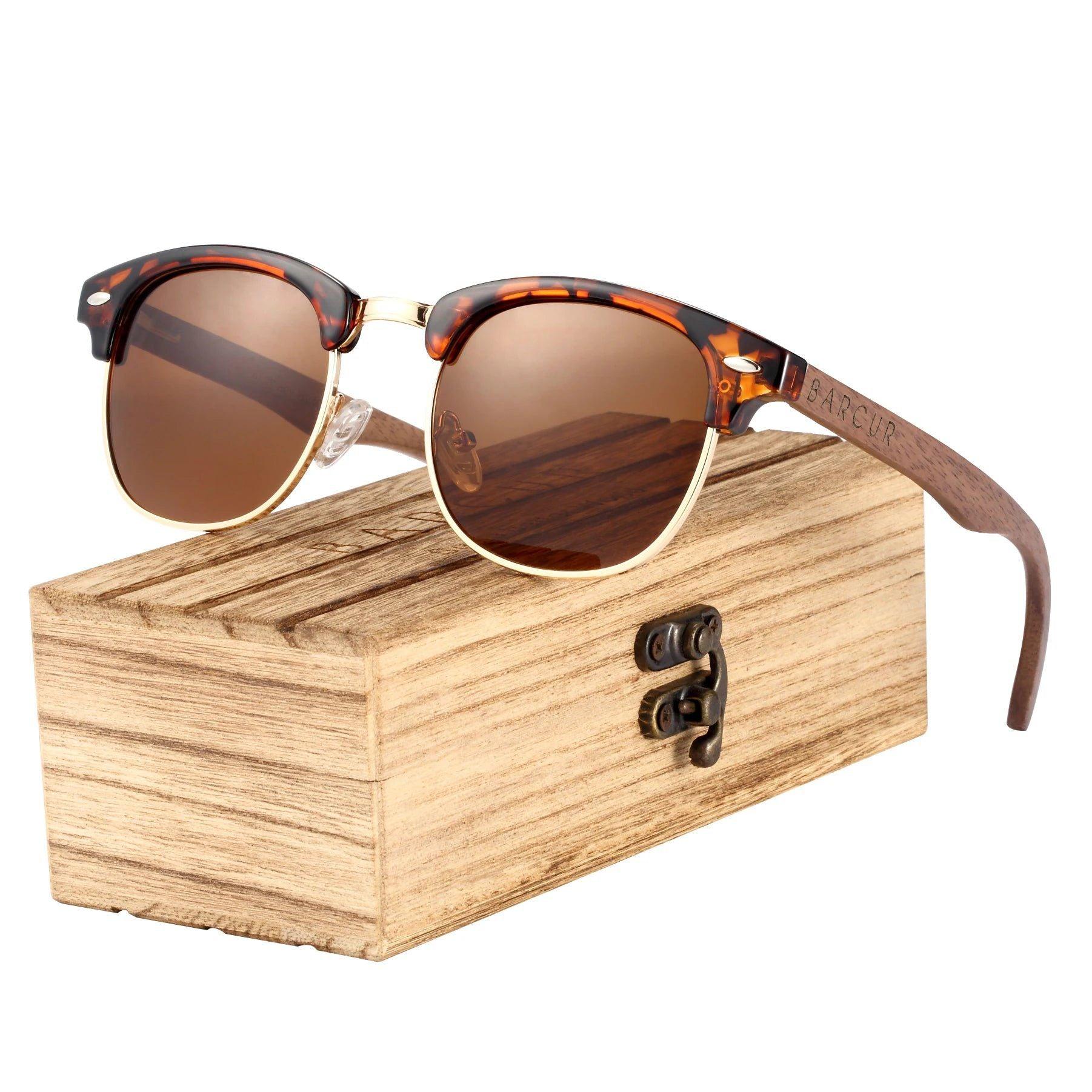 Barcur Men's Polarized Black Walnut Wood Style Sunglasses with UV400 Protection - Lucid Fantasy 