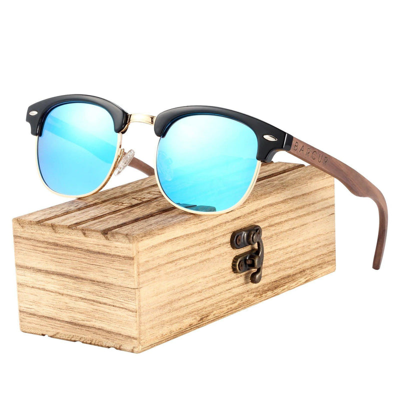 Barcur Men's Polarized Black Walnut Wood Style Sunglasses with UV400 Protection - Lucid Fantasy 