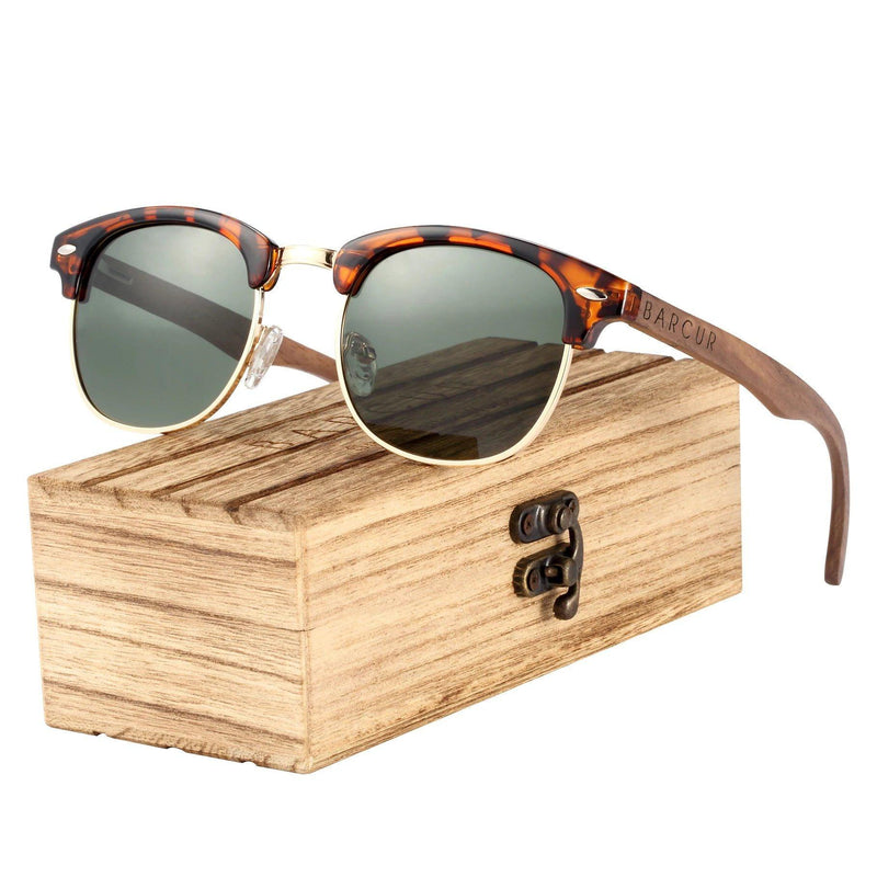 Barcur Men's Polarized Black Walnut Wood Style Sunglasses with UV400 Protection - Lucid Fantasy 