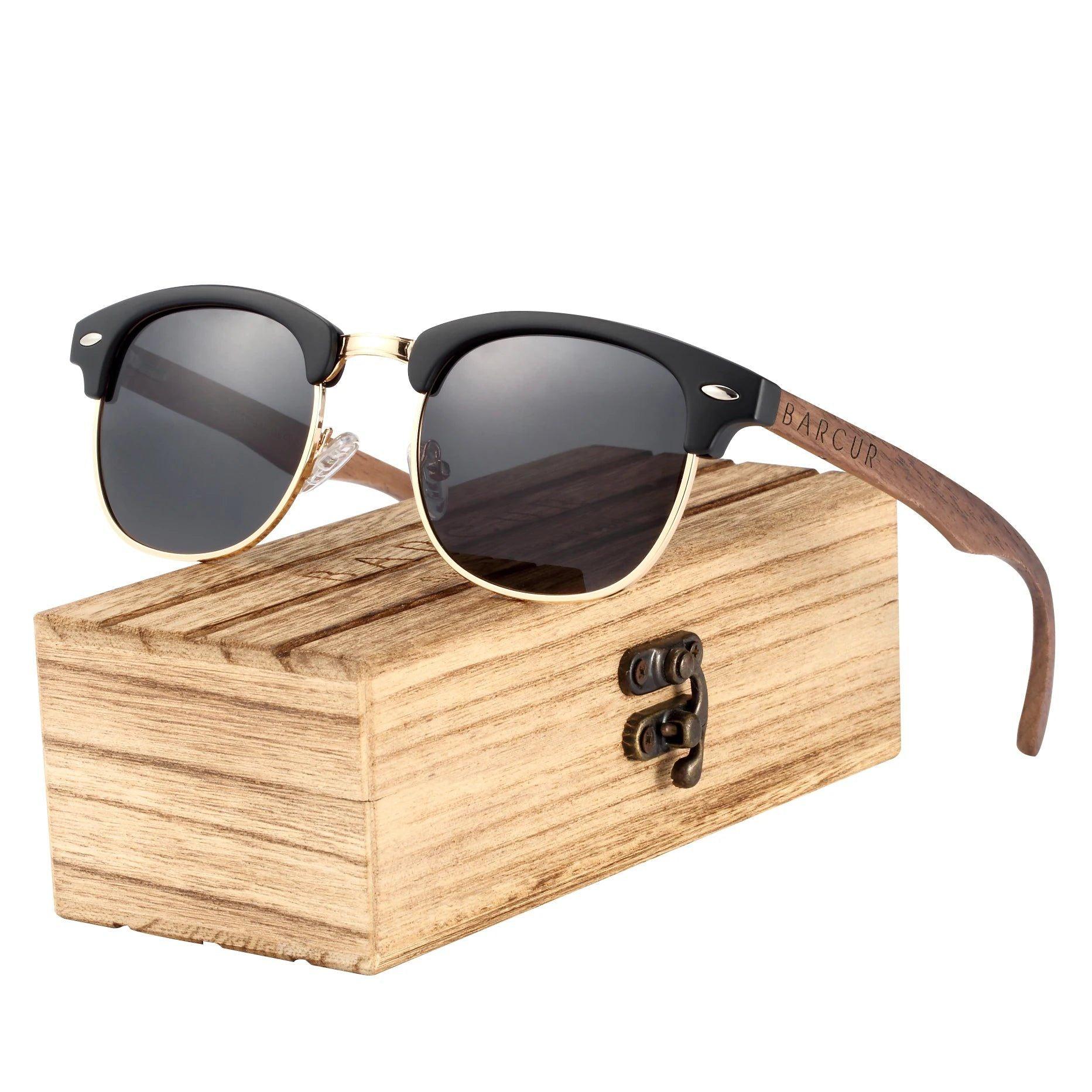 Barcur Men's Polarized Black Walnut Wood Style Sunglasses with UV400 Protection - Lucid Fantasy 