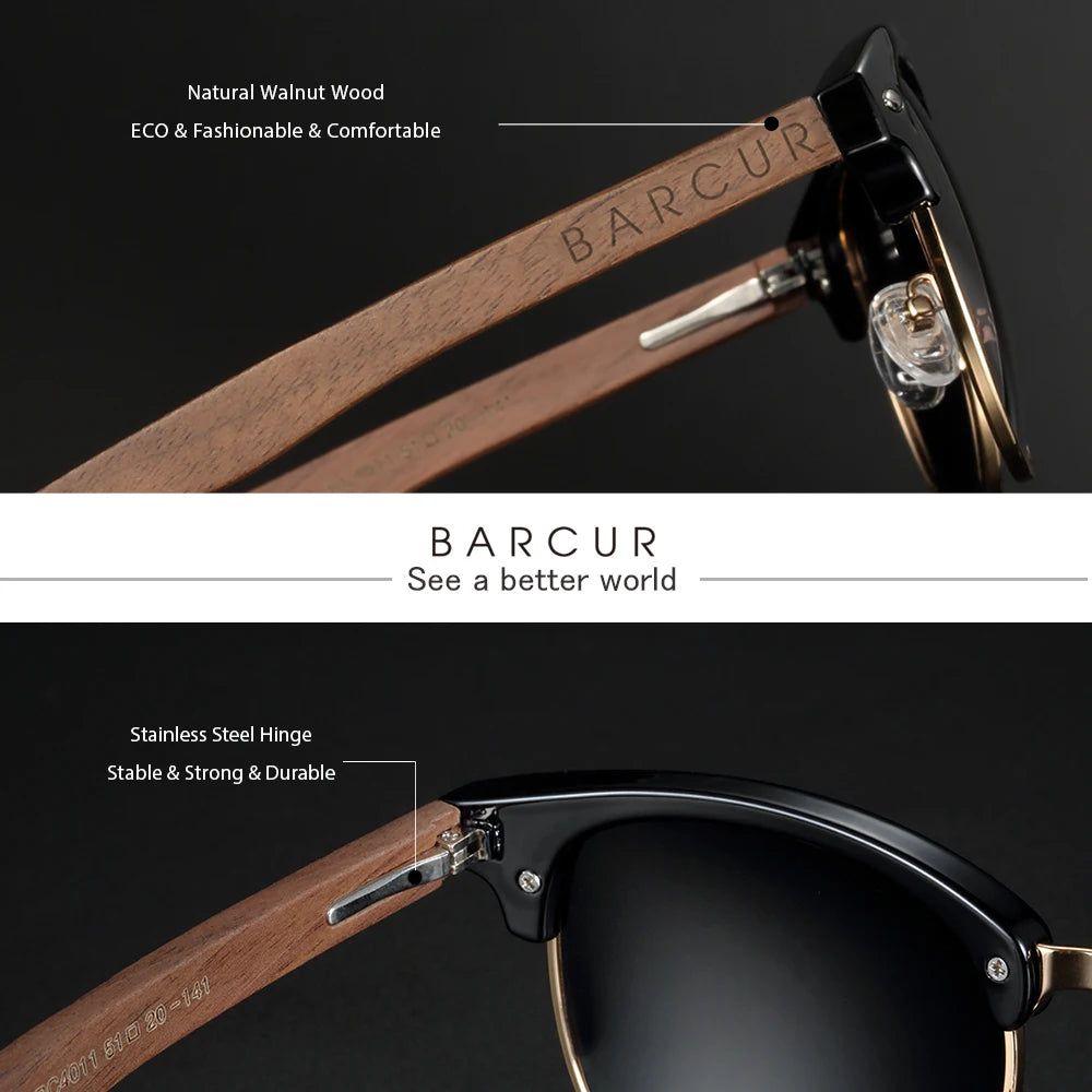 Barcur Men's Polarized Black Walnut Wood Style Sunglasses with UV400 Protection - Lucid Fantasy 