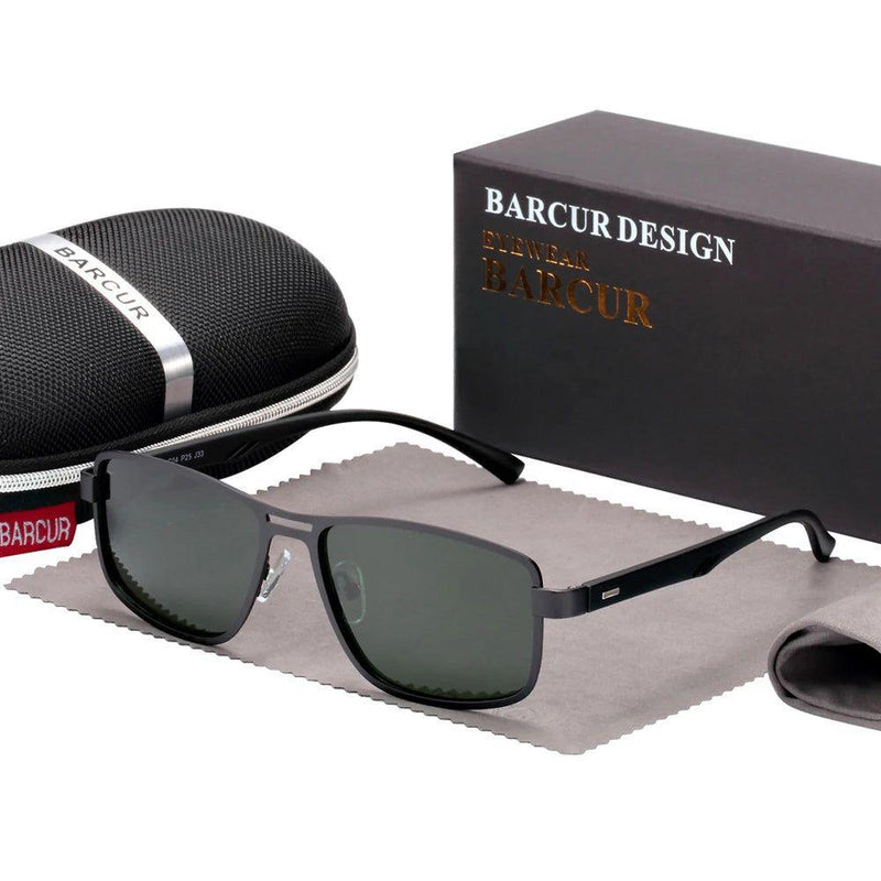 Barcur Men's Polarized Square Sunglasses with Stainless Steel Frame and UV400 Protection - Lucid Fantasy 