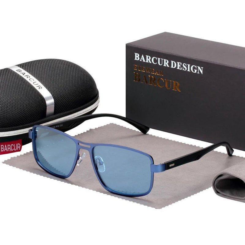 Barcur Men's Polarized Square Sunglasses with Stainless Steel Frame and UV400 Protection - Lucid Fantasy 