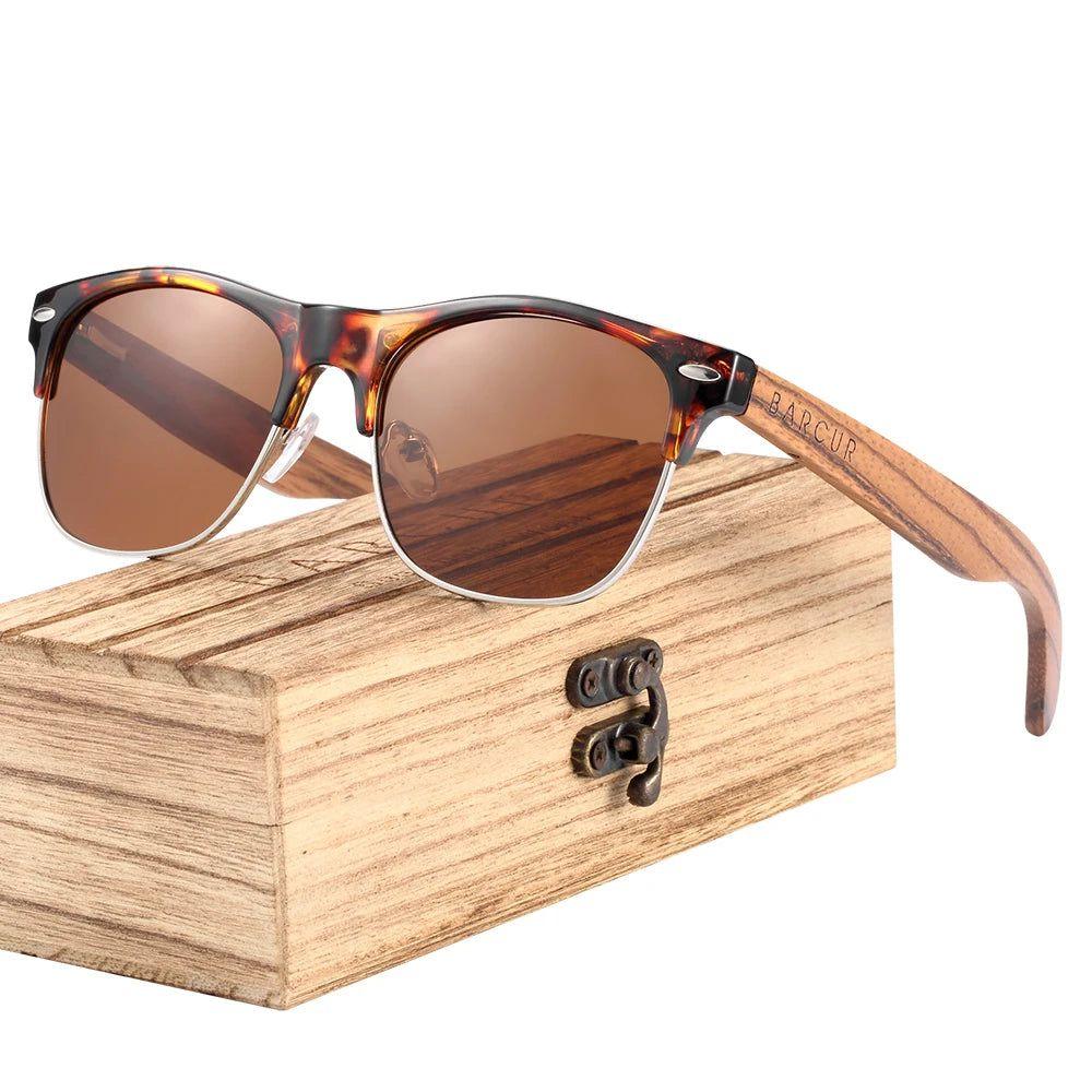 Barcur Men's Polarized Zebra Wood Sunglasses - Ebony Black Eyewear Accessory - Lucid Fantasy 