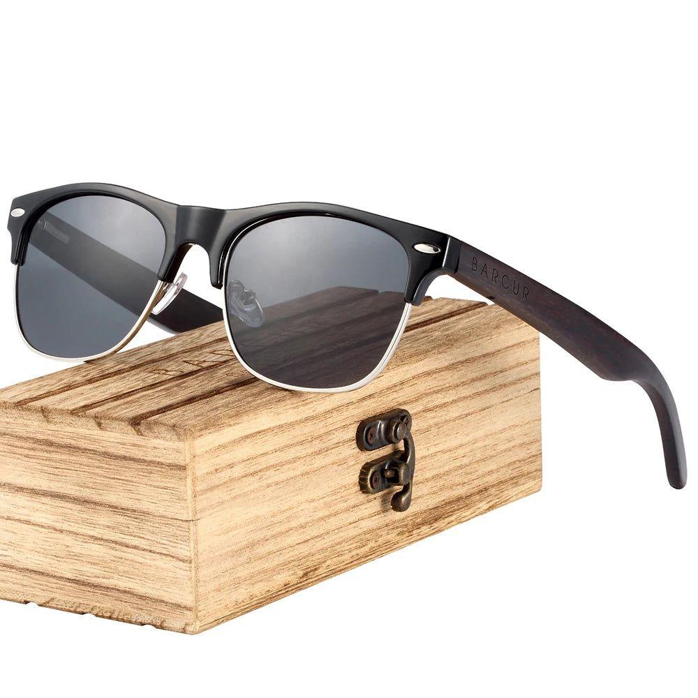 Barcur Men's Polarized Zebra Wood Sunglasses - Ebony Black Eyewear Accessory - Lucid Fantasy 